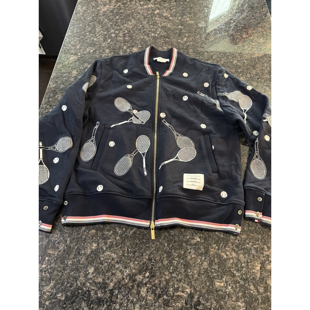 Auth THOM BROWNE‎ - Navy White Red Men's Lightweight Jacket Size 3 Medium Tennis
